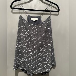 Loft camisole sleevelesss top. Size large, grey-blue with polka dots.